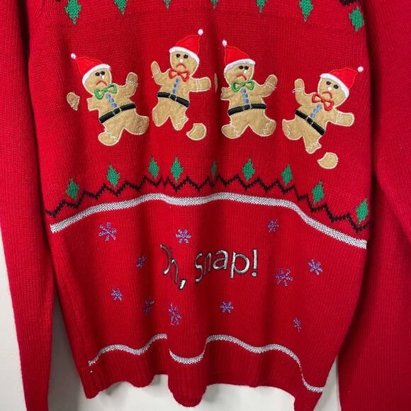 Funny Tacky Holiday Red Sweater Gingerbread Man OH SNAP - Size M - Picture 4 of 7